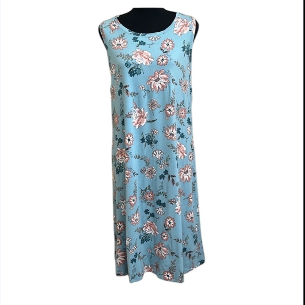 LOFT Tank Dress Floral Print Light Blue Size XL